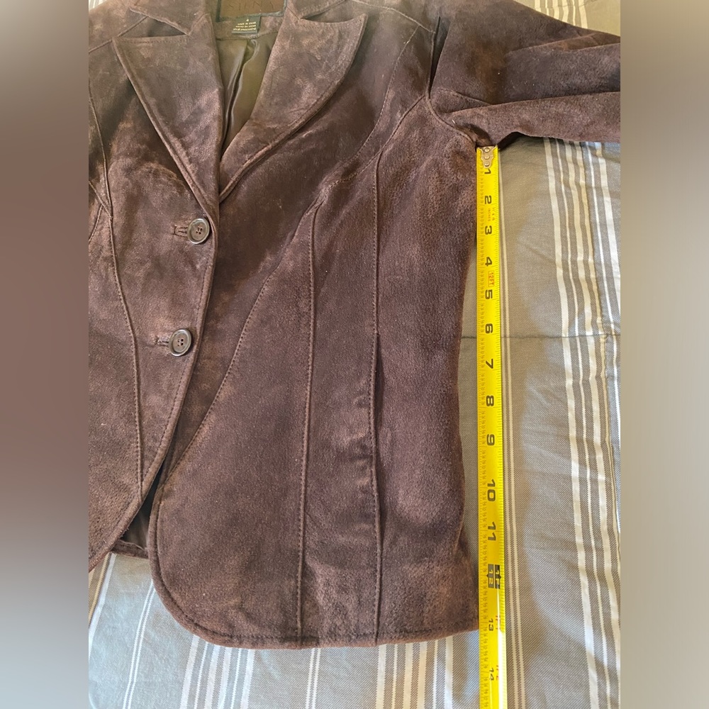 Siena Suede Jacket Womans Size 4 Brown Leather 2 Button Pockets Y2K Vintage - Picture 10 of 16